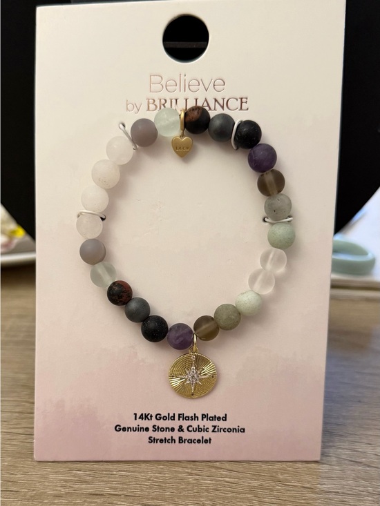 Believe By Brilliance Jewelry - Believe by Brilliance Genuine Stone Stretch Bracelet CZ Charm NWT